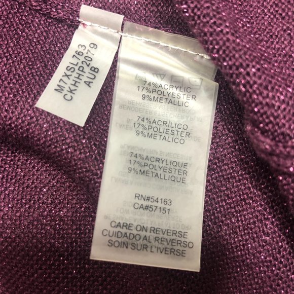 New Calvin Klein Sparkly Bell Sleeve Purple Long Sleeve Thin Sweater Size Medium - Picture 9 of 10